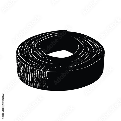 Rolled adhesive tape black and white vector illustration