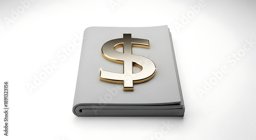 Gold Dollar Sign Symbol on Top of White Paper Stack Financial Success Concept