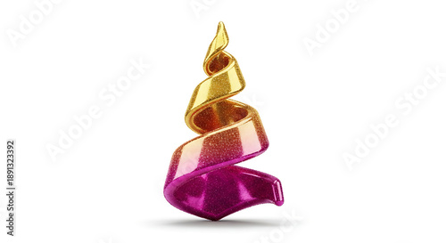Spiral Ribbon Christmas Tree Shape with Gold and Pink Glitter Texture Design