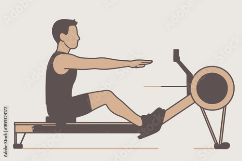 Man Exercising on Rowing Machine for Fitness and Health.