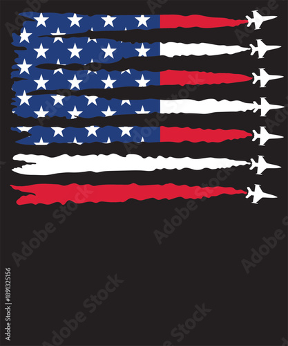 American Flag Formed by Fighter Jet Smoke Trails on Black Background, Patriotic Illustration
