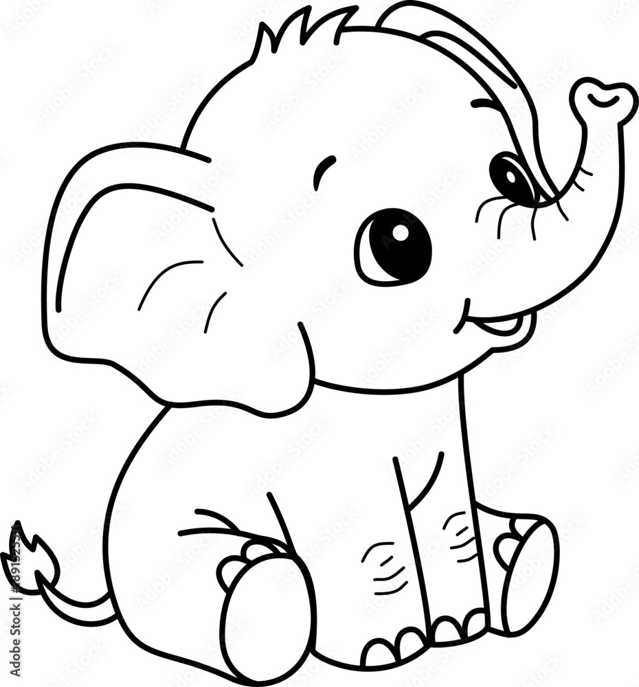 Obraz premium Hand Drawn Vector Illustration of a Cute Cartoon Baby Elephant Outline for Kids Coloring Book and Educational Materials