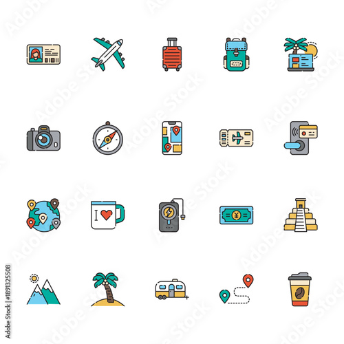 digital nomad line color line icon.