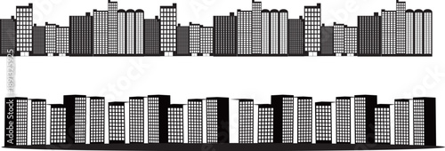 ビル・都会の街並みライン・線イラストセット