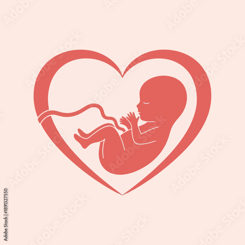 Fetal Silhouette Inside Heart Shape Icon.