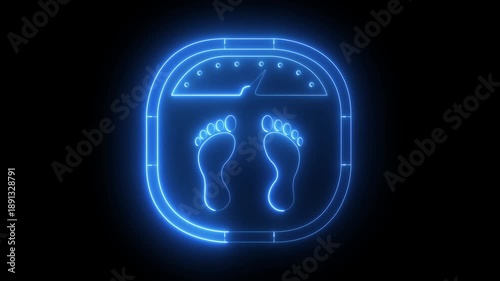 Wallpaper Mural glowing neon weighing scale icon isolated on black background. Weight scale icon with footprint animation. Design for Health, Fitness, Medical Apps, and UI Interfaces. 4k video animation. Torontodigital.ca