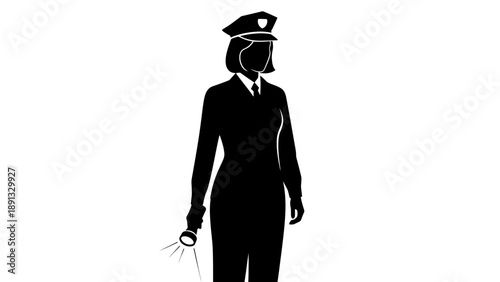 Silhouette of a police officer holding handcuffs.