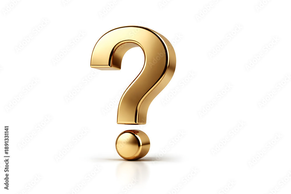 Naklejka premium Gold Question Mark Symbol on White Background – Curiosity, Uncertainty and Problem Solving Concept