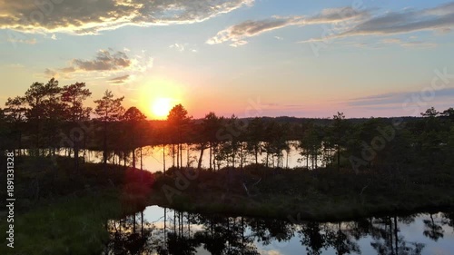 Sunrise in the summer aerial calm view