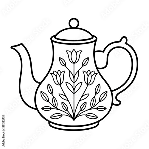 Teapot Coloring Page Vector Line Art Illustration