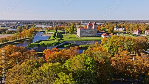 Castle aerial view in the autumn