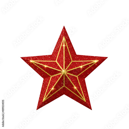 Red Glitter Star With Gold Outline And Sparkles graphic isolated on Transparent Background