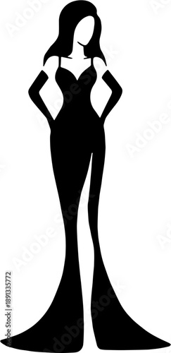 Silhouette of Elegant Woman in Glamorous Evening Gown and Long Gloves