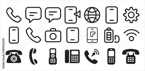  Telephone Icon Set, Classic and Modern Communication Devices. Vector Illustration eps 10