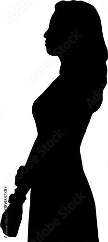 Silhouette of Graceful Woman in Long Elegant Evening Gown Standing Pose