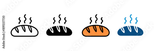 Hot Bread Icon Set Flat Minimal Bakery Food Vector Illustration