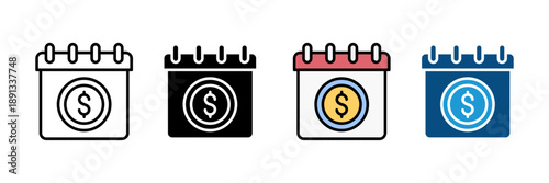 Payment Calendar Icon Set Flat Minimal Finance Schedule Vector Illustration