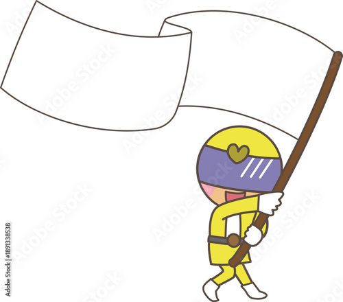 旗を持って案内するキャラクターのイラスト素材