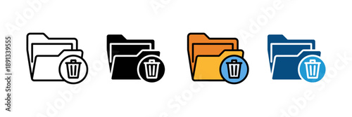 Delete Folder Icon Set Flat Minimal File Vector Illustration