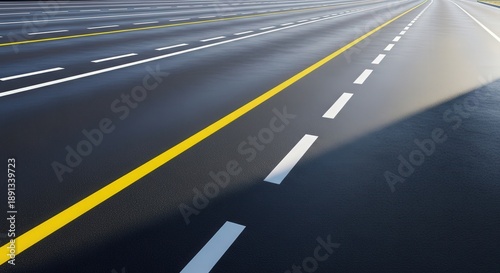 Empty Multi Lane Highway Road with Yellow and White Markings A Path to Progress and Future Travel road top view