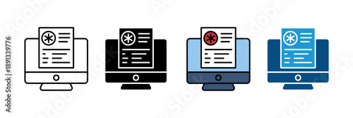 Digital medical record on computer screen. telemedicine, online health, administration symbol. medical history icon. vector illustration