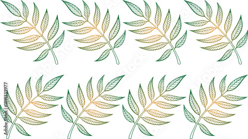 Seamless botanical pattern featuring delicate hand-drawn leaves with a gentle gradient of verdant greens and warm amber hues, perfect for nature-inspired designs and elegant backgrounds