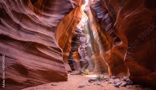 Sunbeams Illuminating the Wavy Sandstone Walls of Antelope Canyon