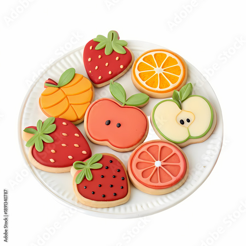 Cute Fruit Shaped Cookies on White Plate