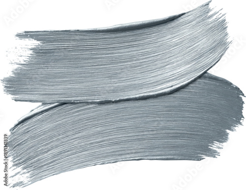 Silver metallic brush strokes isolated on white background