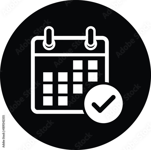 Modern Calendar Date Confirmation and Event Planning Glyph with Checkmark Sign
