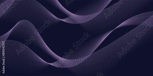 Dark abstract background with glowing wave. Shiny moving lines design element. Modern purple blue gradient flowing wave lines. Futuristic technology concept. Vector illustration