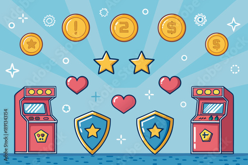 Showcasing Arcade Game Items With Power Ups Vibrant Professional Photo