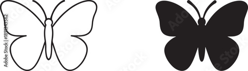 Butterfly silhouette icon in black with clean outline vector, elegant insect symbol for logo and design.