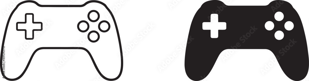 Fototapeta premium Vector game controller icon in black silhouette and outline style for gaming apps, web, UI and logo.
