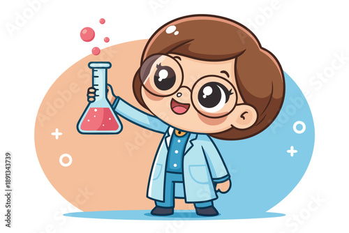 Dynamic Cute Scientist Character Lab Coat Holdin Creative Visual