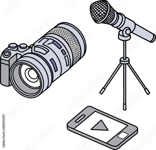 Professional recording equipment setup with camera and microphone