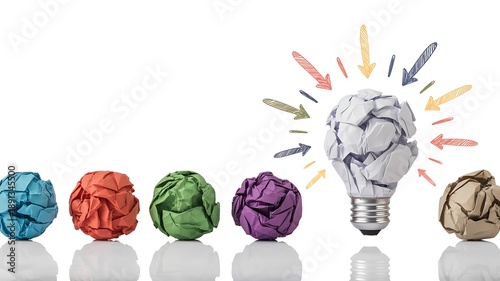 Creativity and innovation illustrated by crumpled paper balls