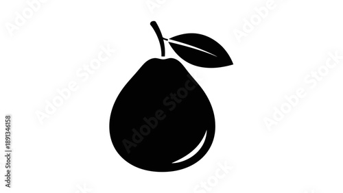Simple black silhouette of a pear with a leaf.
