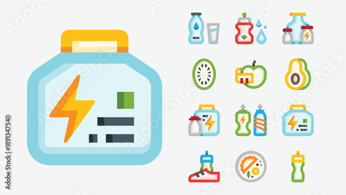 Sports Nutrition and Supplements Icons Set