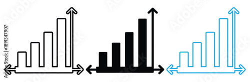 Growth Bar Chart Icon Set - Vector Business Graph and Statistics Symbols for Financial Analysis in Outline and Solid Styles

