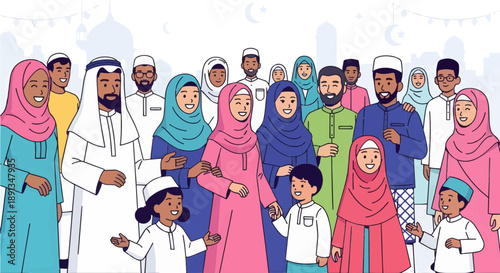 Happy Muslim Family Sitting on Floor and Eating Together During Ramadan Iftar