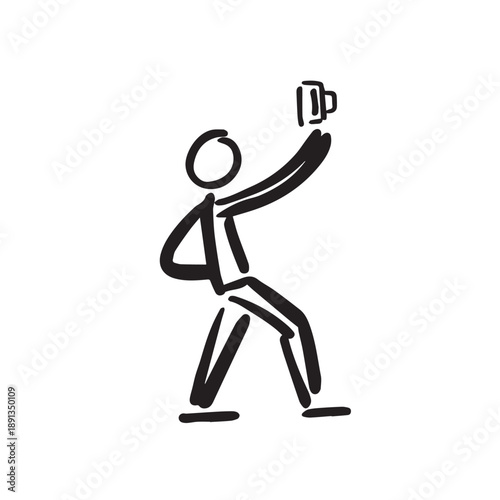 Bearded caucasian man holding champagne glass monochromatic flat vector character. Toasting celebration. Editable line full body person on white. Simple bw cartoon spot image for web graphic design