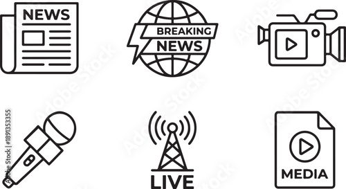 Essential news and media communication outline vector icons collection for modern journalism Vector