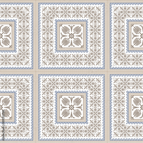 Seamless pattern in traditional greek style. Ideal for printing onto fabric, paper, tile, porcelain, textiles, embroidery, carpet, shawl, pillow, cushion, Mediterranean ceramic. Vector illustration