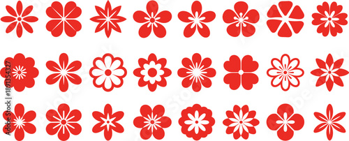 Collection of Red Flower Designs on Transparent Background