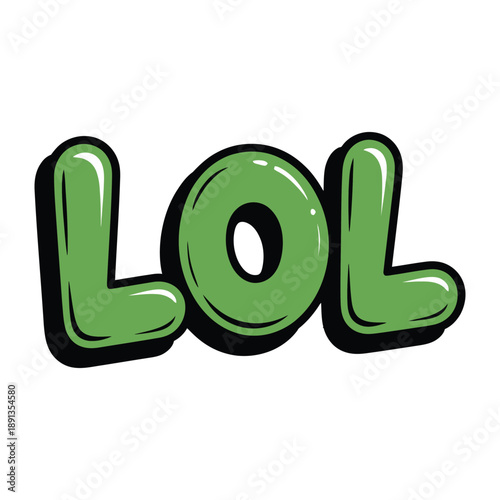 The word LOL is displayed in a cartoon style with a green bubble font.