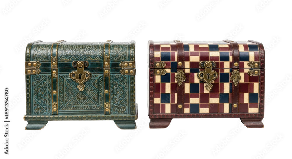 Obraz premium Two decorative treasure chests 3d isolated transparent bg, cutout png