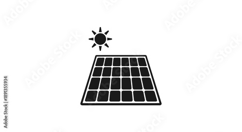 Solar Panel with Sun Icon for Renewable Energy Production on isolated white background