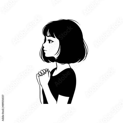 Illustration of a woman with short hair looking sideways in profile view