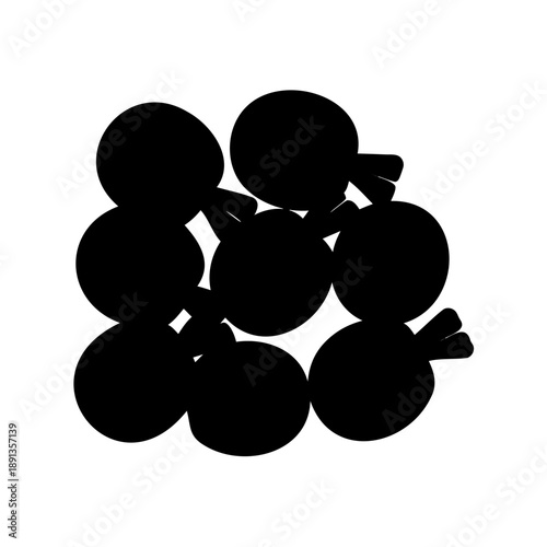 Abstract black and white design featuring stacked circles with small appendages